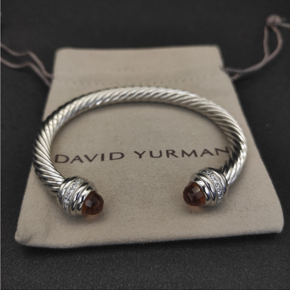 David Yurman Sterling Cable Bracelet with Brown Gemstone Terminals 7mm